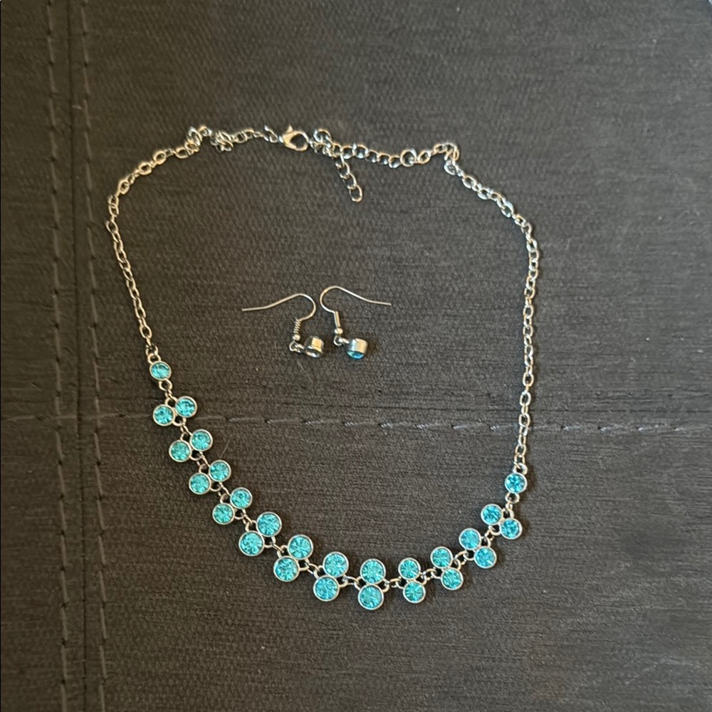 Elegant Blue Crystal Necklace and Earring Set
